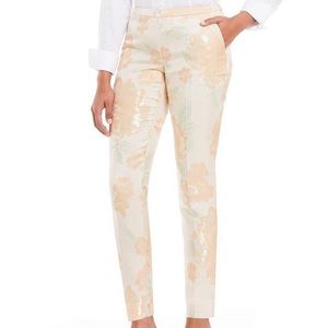 Calvin Klein Metallic Floral Jacquard Ankle Dress Pants Women's Petite Sizes NWT